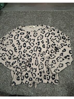 Jessica Simpson Pink and Black Ribbed Leopard Sweater Top